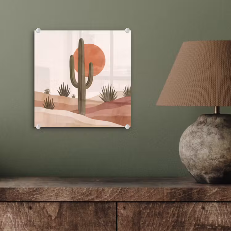 Glas schilderij - Cactus Woestijn Zonsondergang Aquarel — 4