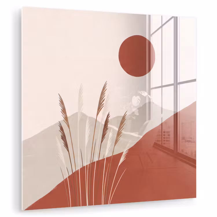 Glas schilderij - Gras - Landschap - Natuur - Abstract - Beige — 1