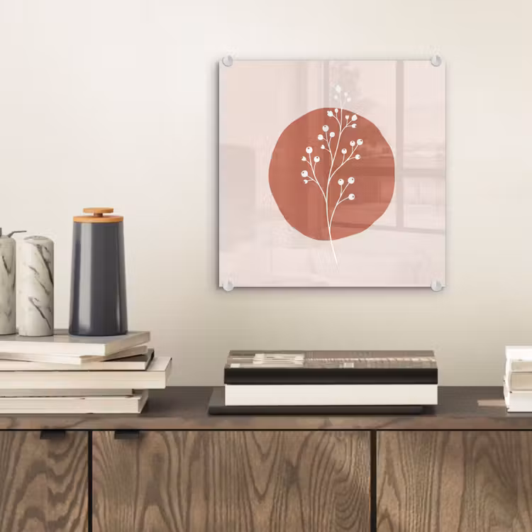 Glas schilderij - Takje met Besjes Terracotta Cirkel — 2