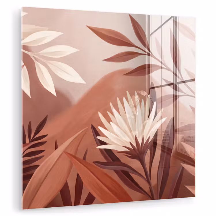 Glas schilderij - Botanische Bladeren Terracotta