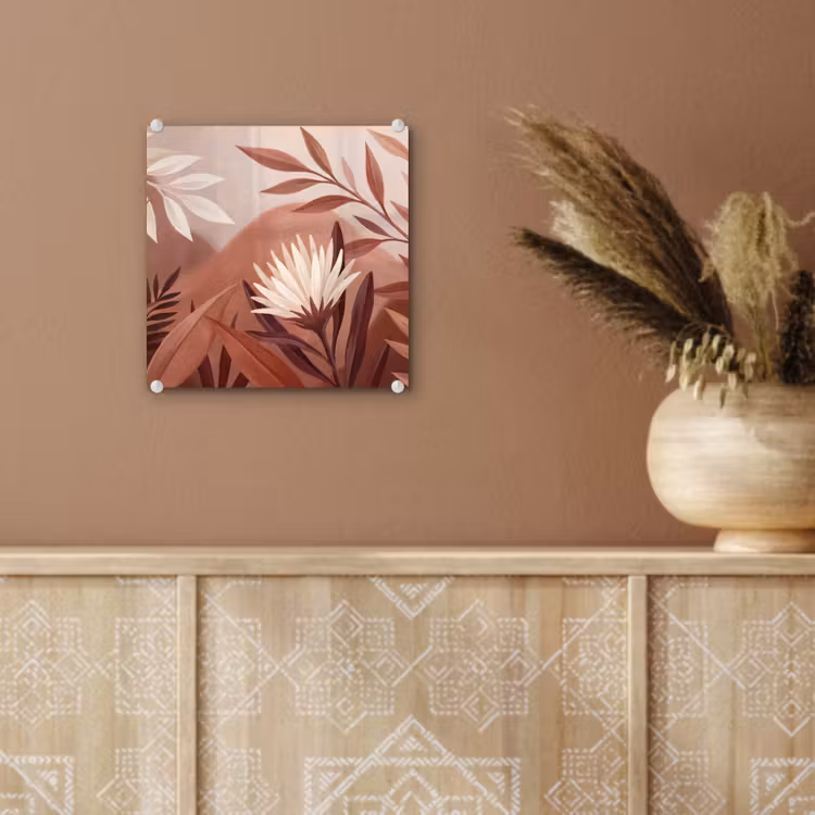 Glas schilderij - Botanische Bladeren Terracotta — 6