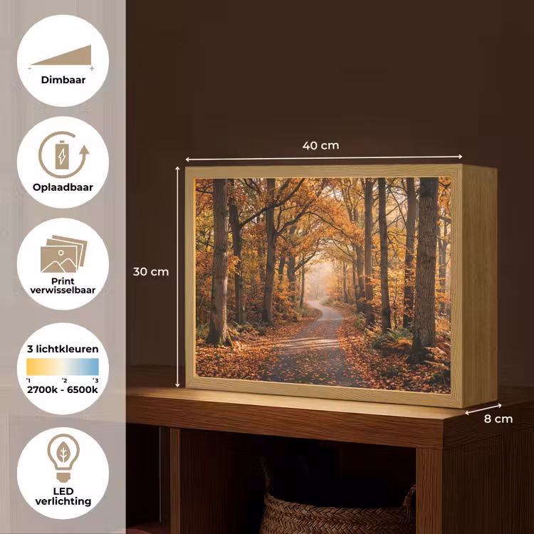 Lightbox - Wandlamp - Bospad - Herfstbos - Bladeren - Oranje - Nostalgisch — 10