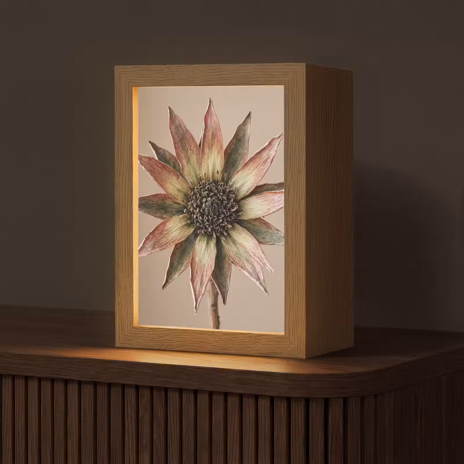 Tafellamp - Droogbloem - Protea - Vintage - Beige - Rustiek — 1