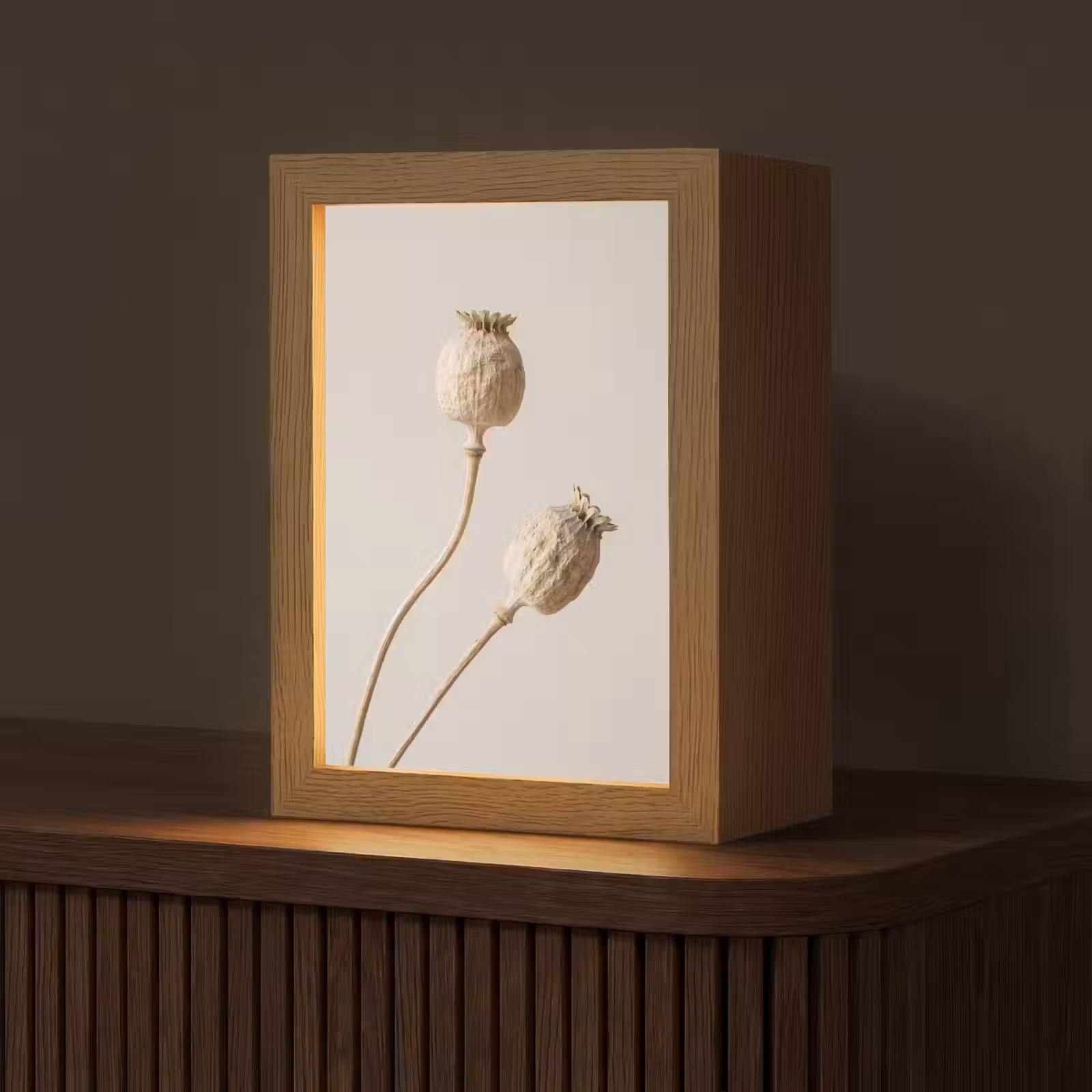 Tafellamp - Papaverbollen - Droogbloemen - Minimalistisch - Beige - Rustig — 1