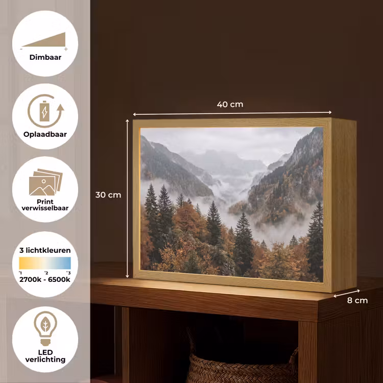 Lightbox - Wandlamp - Bergen - Vallei - Mist - Herfst - Natuur — 10