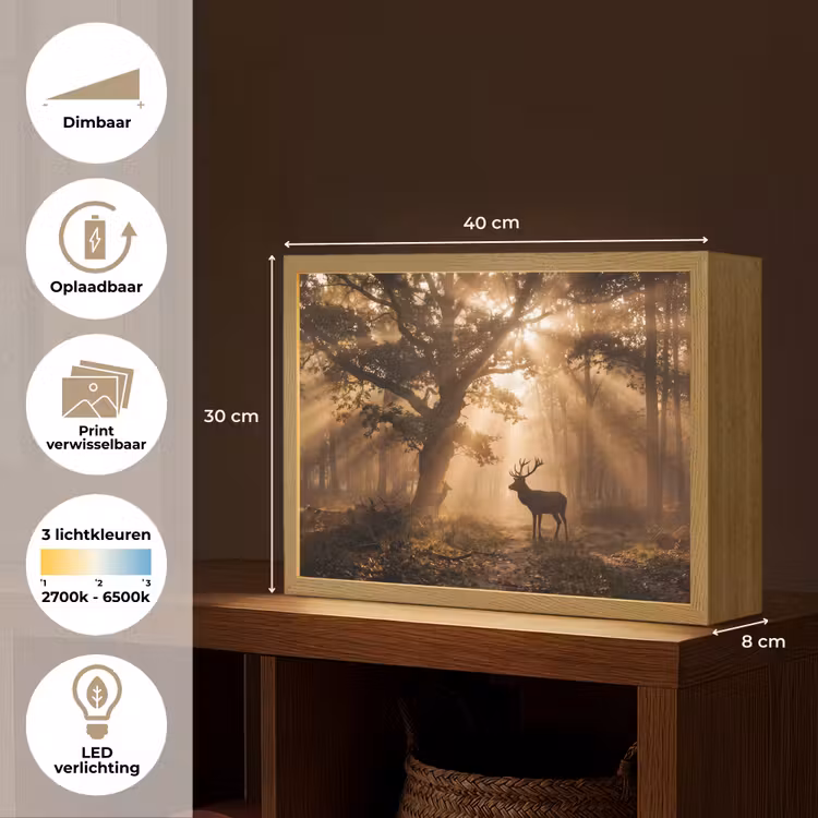 Lightbox - Wandlamp - Hert - Bos - Mistig - Natuur - Goud — 10