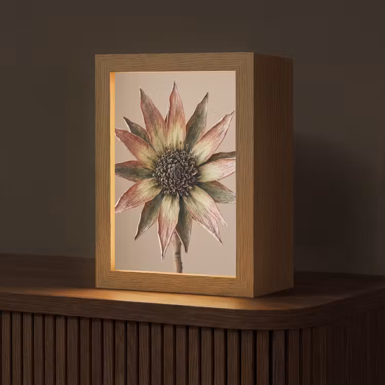 Tafellamp - Droogbloem - Protea - Vintage - Beige - Rustiek