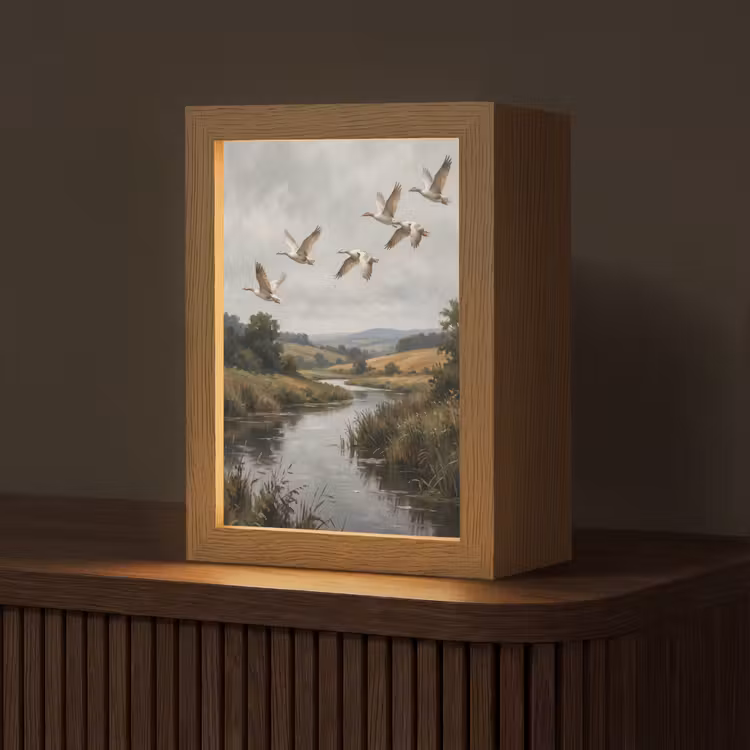 Tafellamp - Eenden - Rivier - Landschap - Vlucht - Nostalgisch