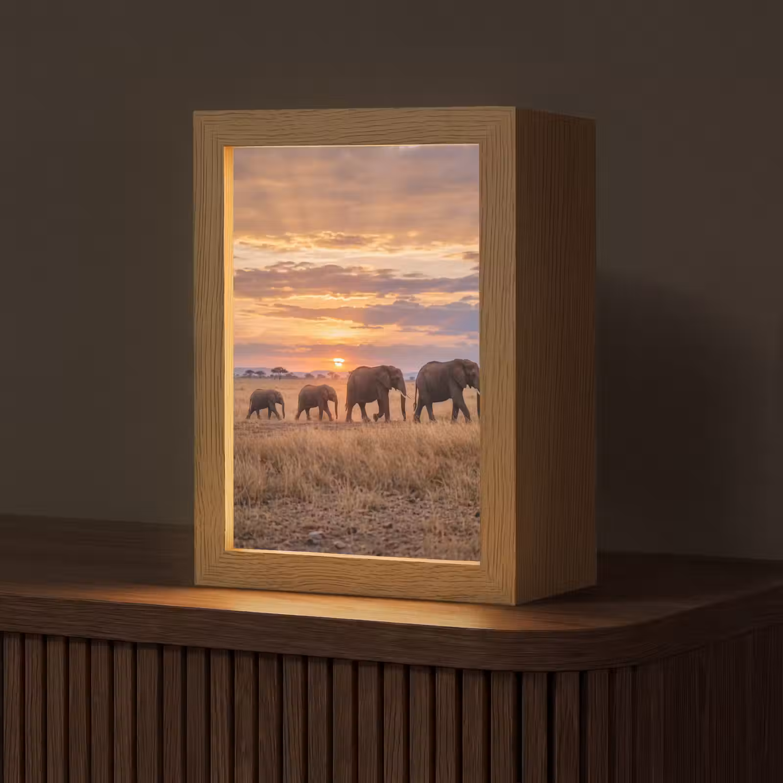 Tafellamp - Olifanten - Savanne - Zonsondergang - Afrika - Warm — 1