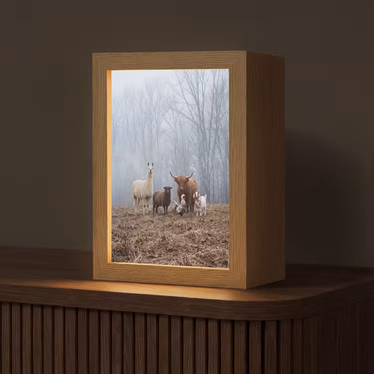 Tafellamp - Boerderijdieren - Groep - Mist - Natuur - Rustiek