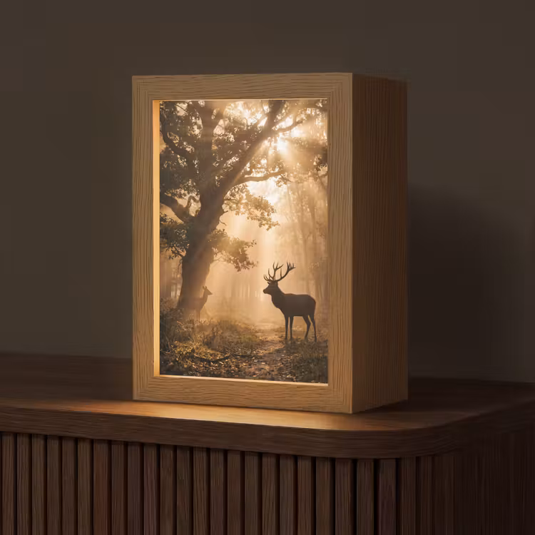 Tafellamp - Hert - Bos - Mistig - Natuur - Goud