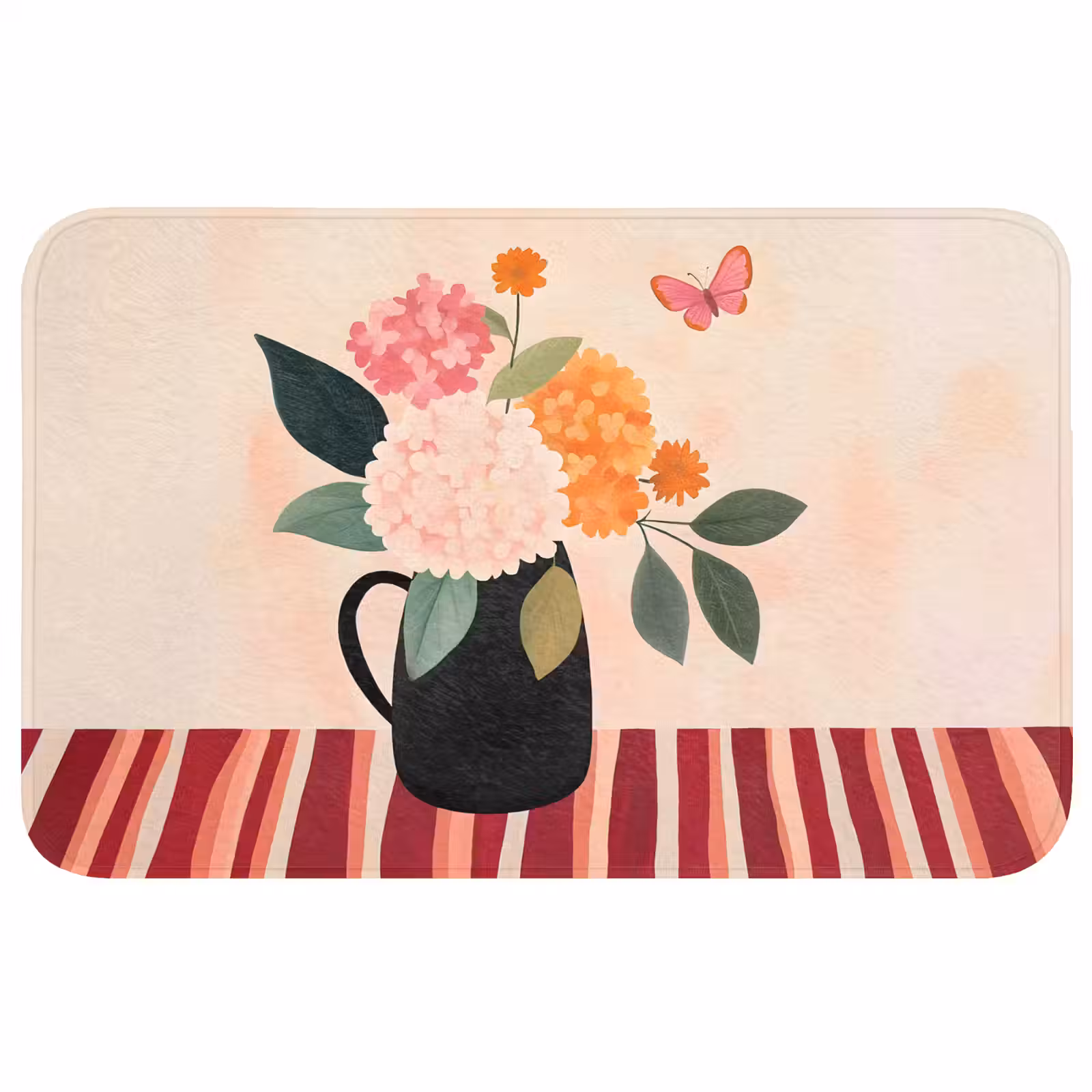 Badmat - Vaas - Bloemen - Vlinder - Rood — 1