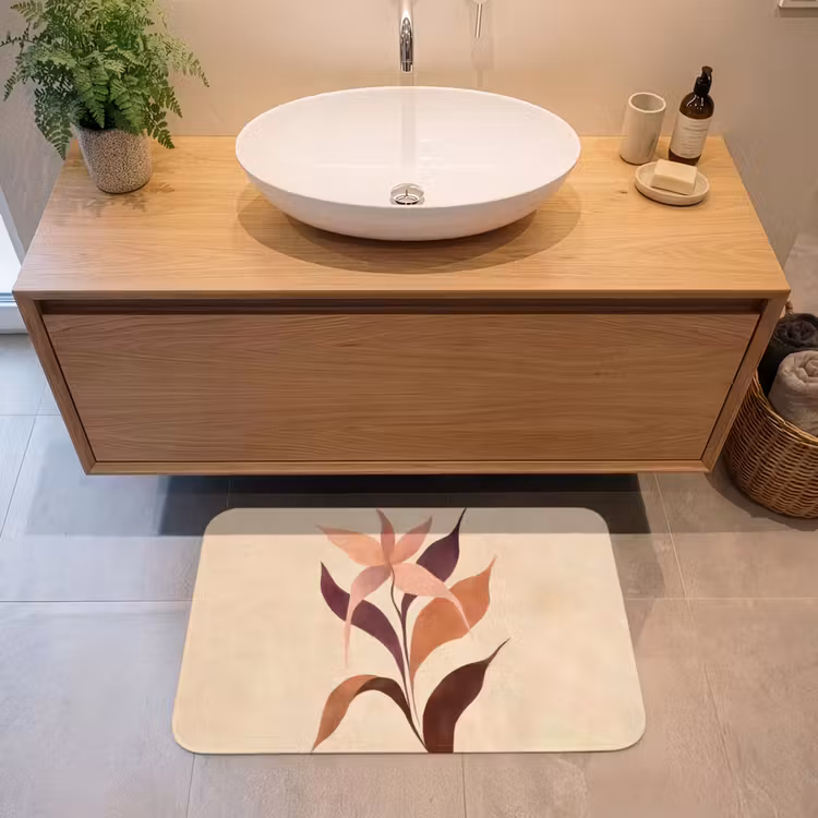 Badmat - Minimalistisch - Bloem - Bladeren - Beige — 2