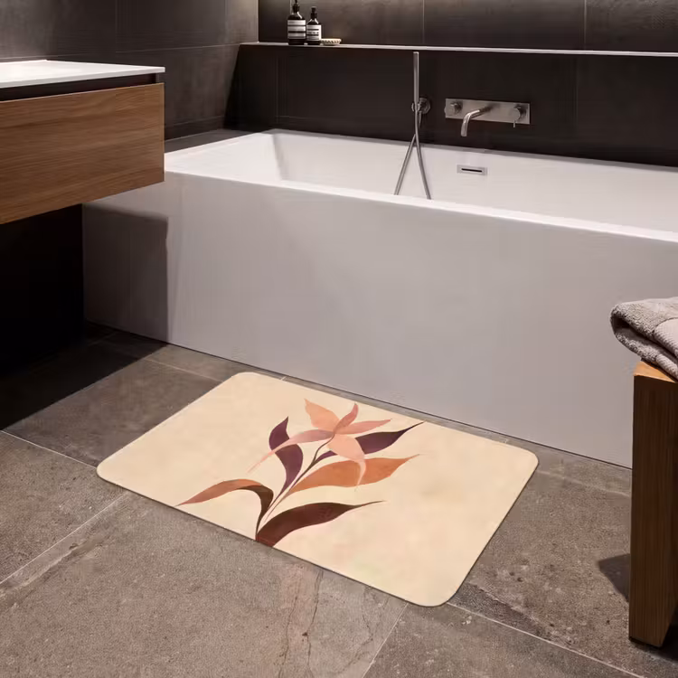 Badmat - Minimalistisch - Bloem - Bladeren - Beige — 4