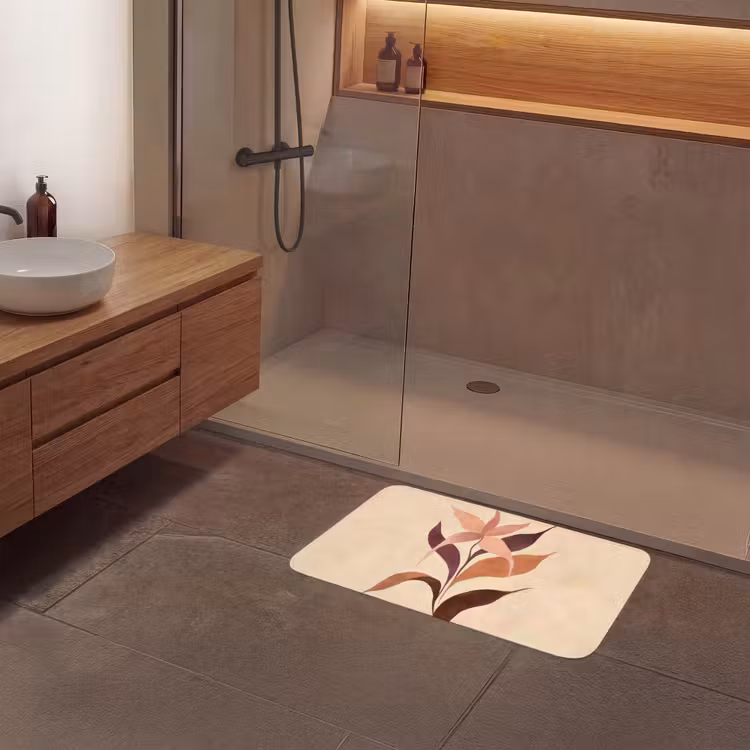 Badmat - Minimalistisch - Bloem - Bladeren - Beige — 6