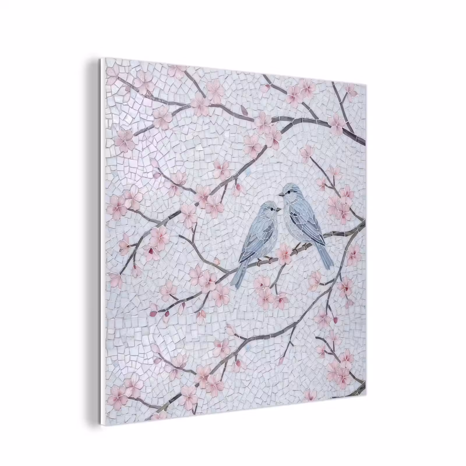 Forex - Vogel - Bloemen - Natuur - Mozaïek - Roze — 1