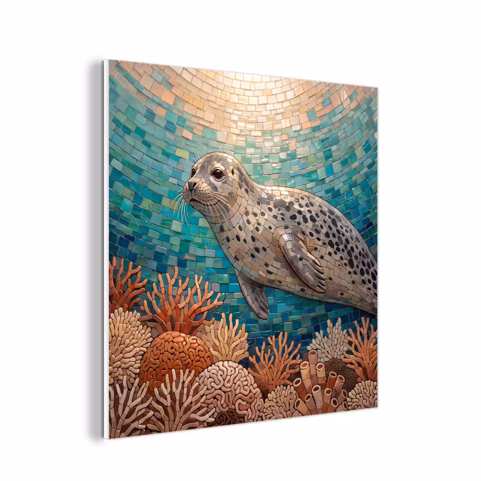 Forex - Zeehond - Mozaïek - Onderwater - Dieren - Blauw — 1