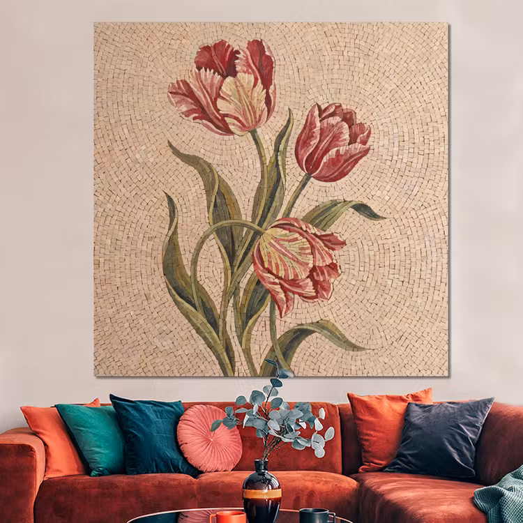 Forex - Bloemen - Mozaïek - Rood - Groen - Kunst — 3
