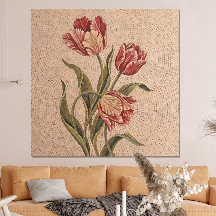 Forex - Bloemen - Mozaïek - Rood - Groen - Kunst — 4