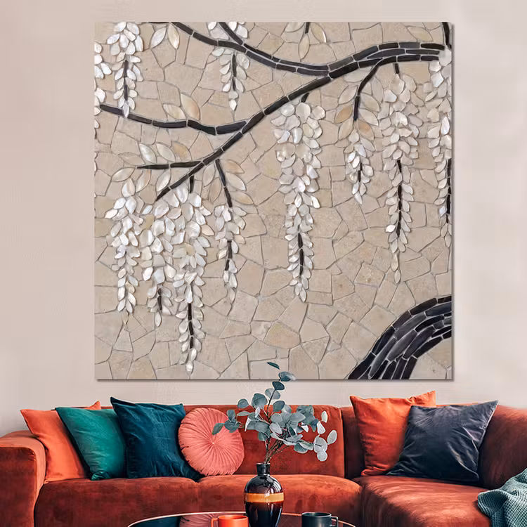 Forex - Boom - Bloemen - Mozaïek - Kunst - Wit — 3