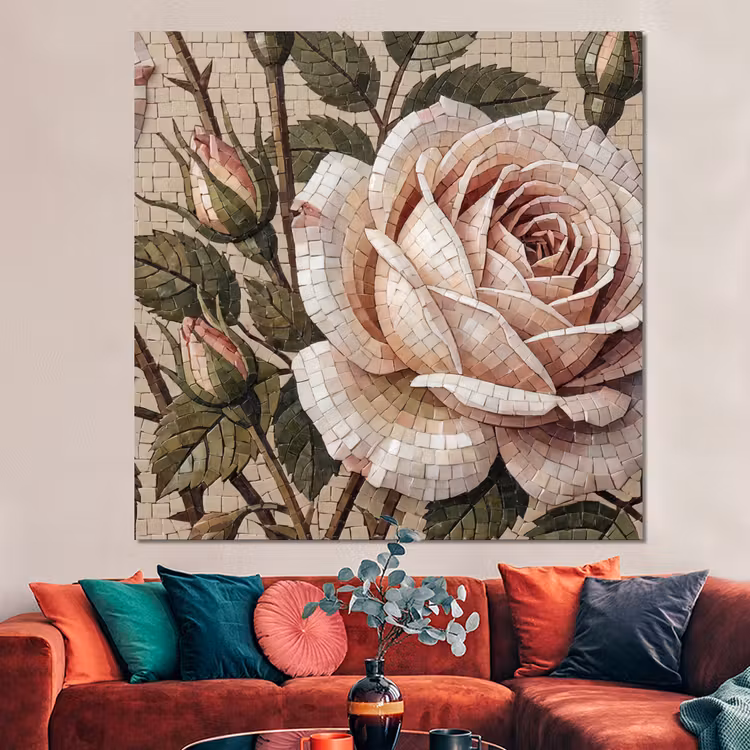 Forex - Roos - Mozaïek - Bloemen - Klassiek - Beige — 3