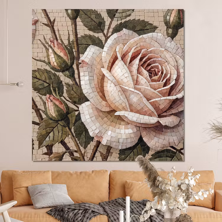 Forex - Roos - Mozaïek - Bloemen - Klassiek - Beige — 4