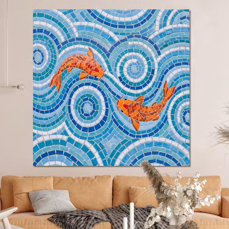 Forex - Vis - Mozaïek - Water - Decoratief - Blauw — 4