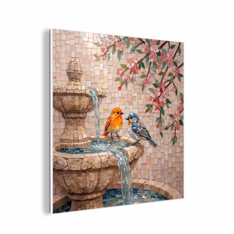Forex - Vogel - fontein - mozaiek - kleurrijk - dieren — 1