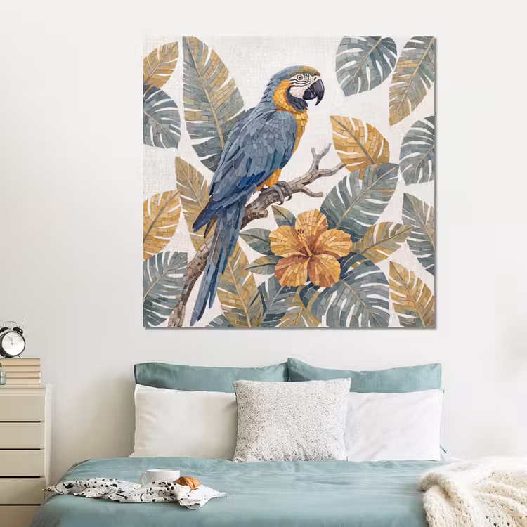 Forex - Vogel - Tak - Natuur - Mozaïek - Blauw — 2