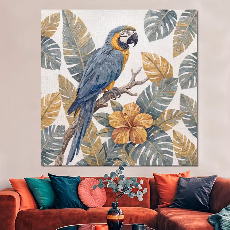Forex - Vogel - Tak - Natuur - Mozaïek - Blauw — 3