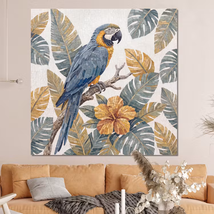 Forex - Vogel - Tak - Natuur - Mozaïek - Blauw — 4