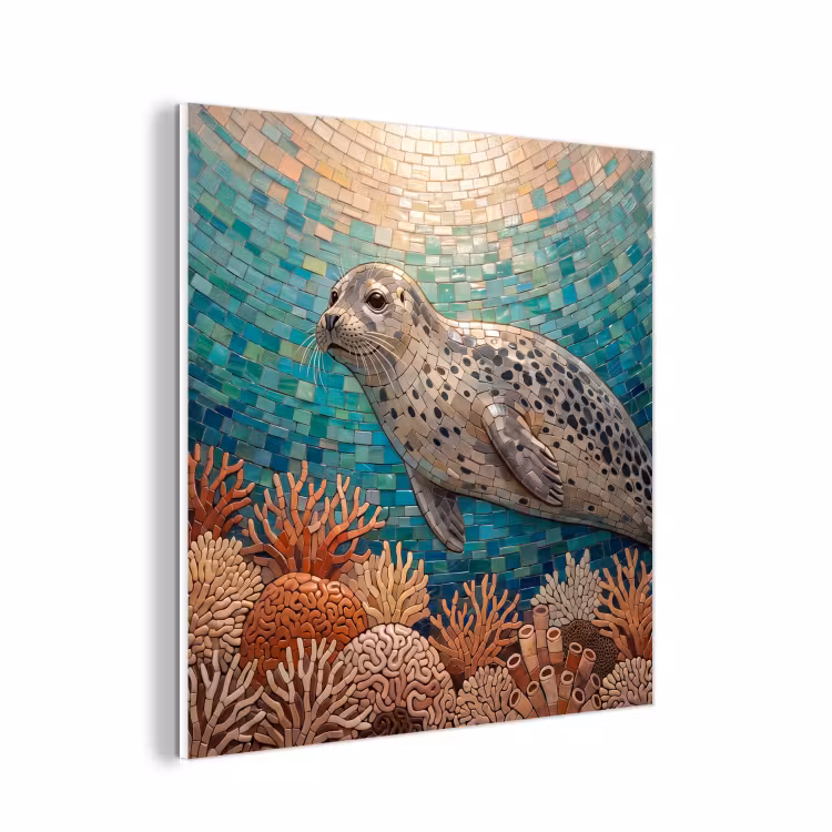 Forex - Zeehond - Mozaïek - Onderwater - Dieren - Blauw — 1