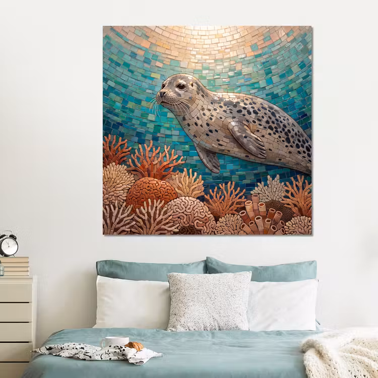 Forex - Zeehond - Mozaïek - Onderwater - Dieren - Blauw — 2