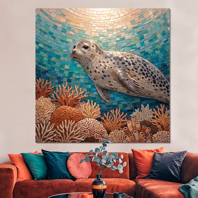 Forex - Zeehond - Mozaïek - Onderwater - Dieren - Blauw — 3