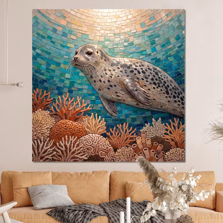 Forex - Zeehond - Mozaïek - Onderwater - Dieren - Blauw — 4