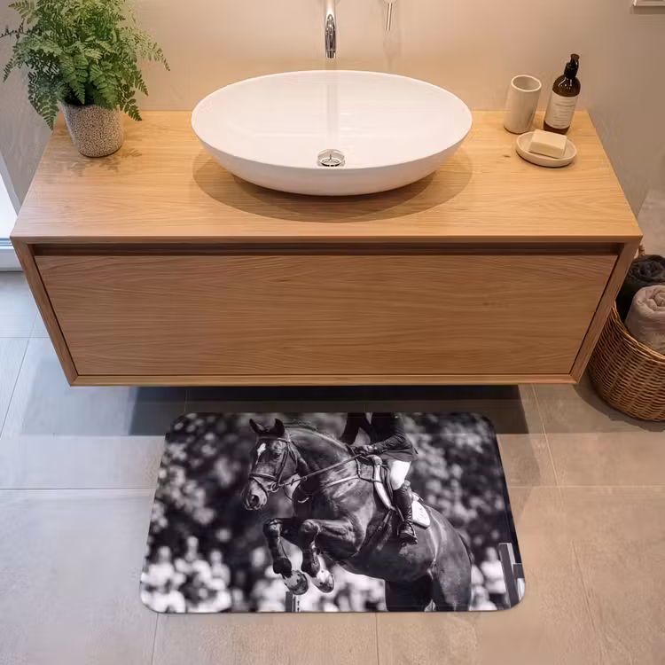 Badmat - Springen - Paard - Zwart - Wit — 2