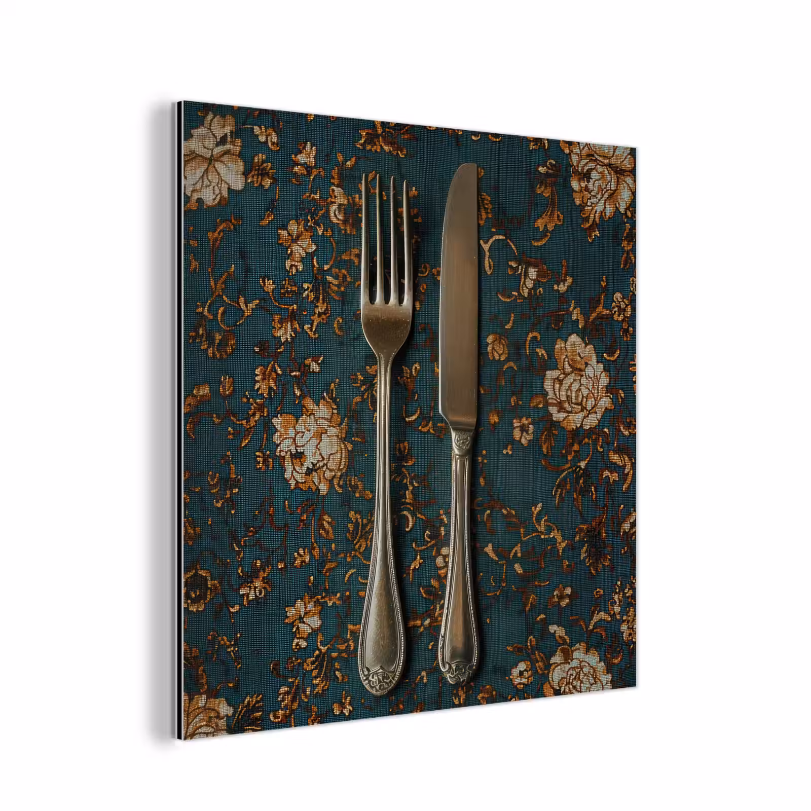 Aluminium schilderij - Bloemen - Goud - Bestek — 1