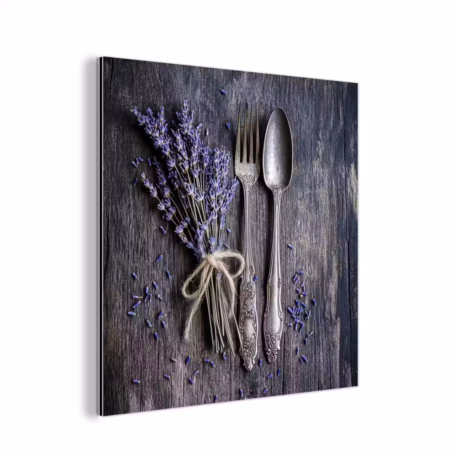 Aluminium schilderij - Lavendel - Lepel - Vork — 1