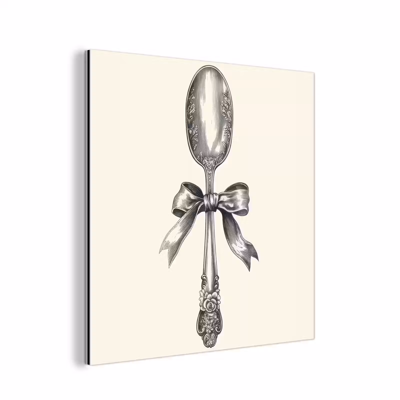 Aluminium schilderij - Lepel - Strik - Grijs — 1