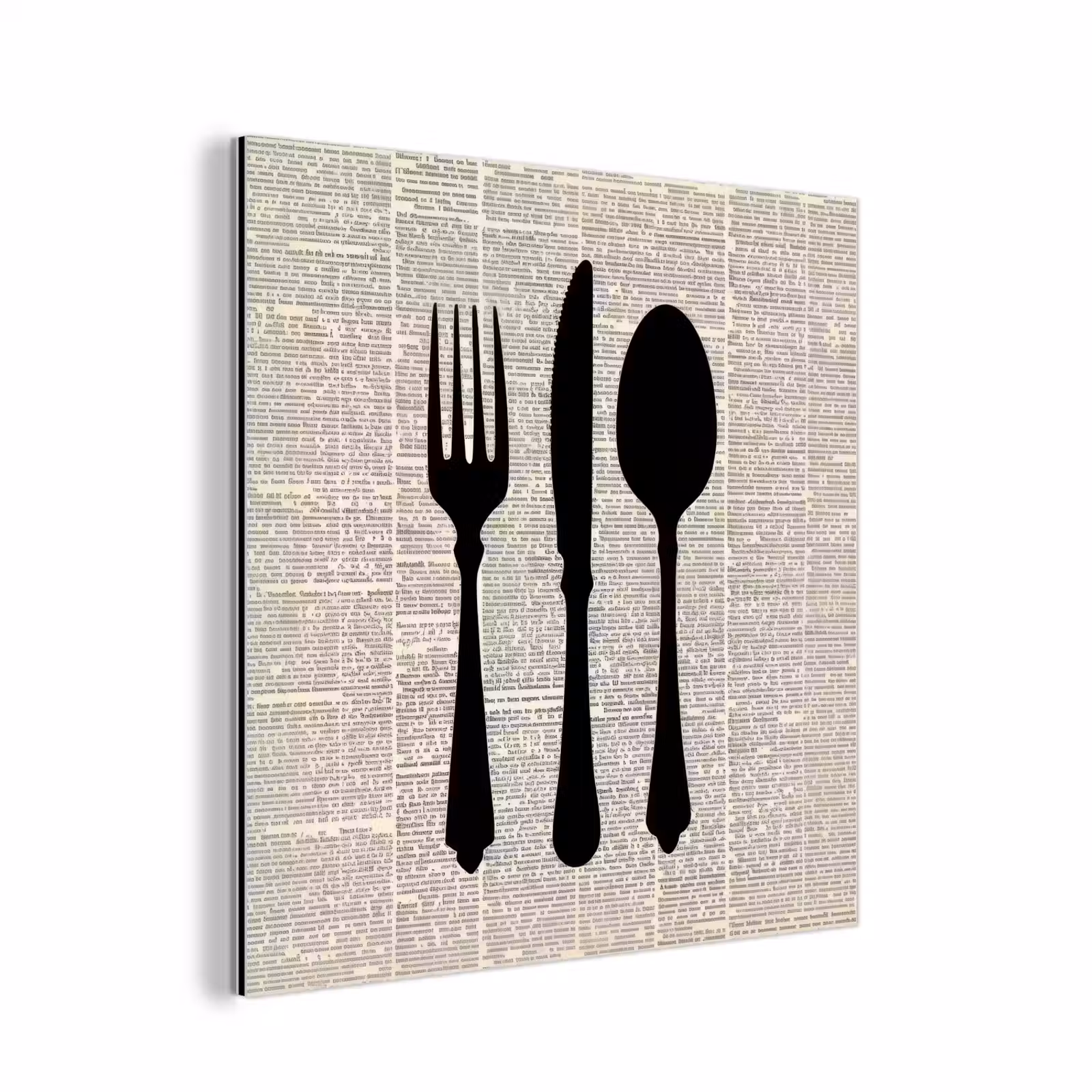 Aluminium schilderij - Zwart - Krant - Bestek — 1