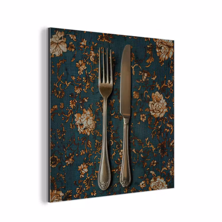 Aluminium schilderij - Bloemen - Goud - Bestek — 1