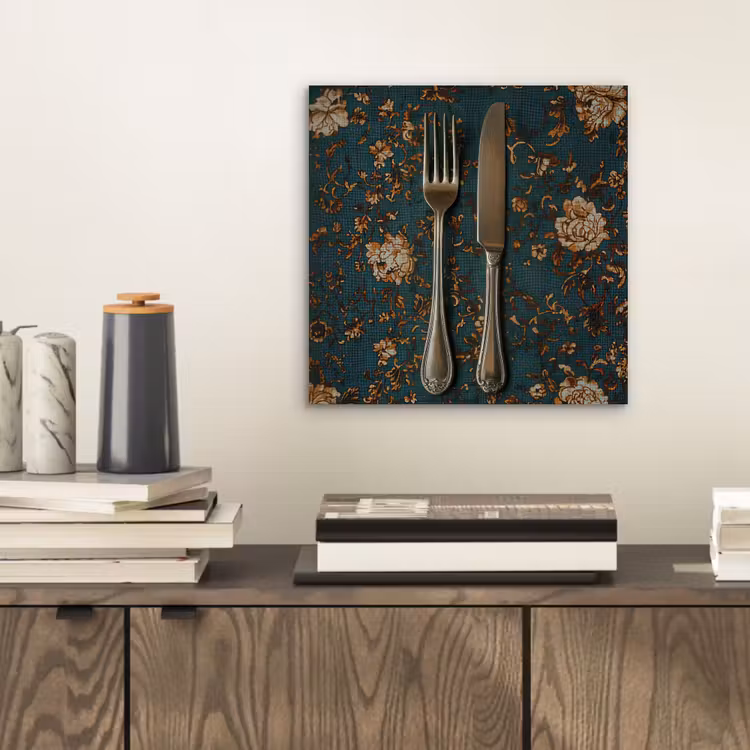 Aluminium schilderij - Bloemen - Goud - Bestek — 2