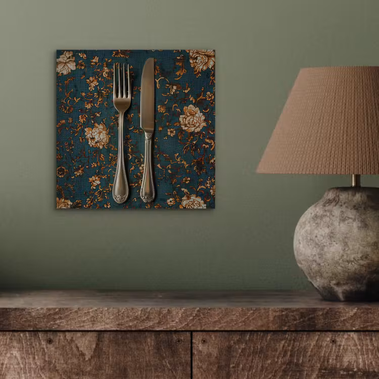 Aluminium schilderij - Bloemen - Goud - Bestek — 3