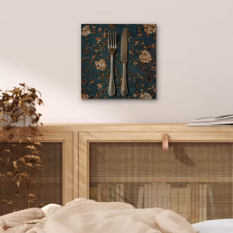 Aluminium schilderij - Bloemen - Goud - Bestek — 4