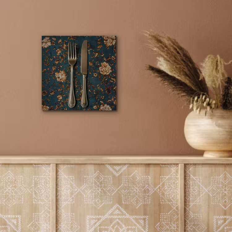 Aluminium schilderij - Bloemen - Goud - Bestek — 5