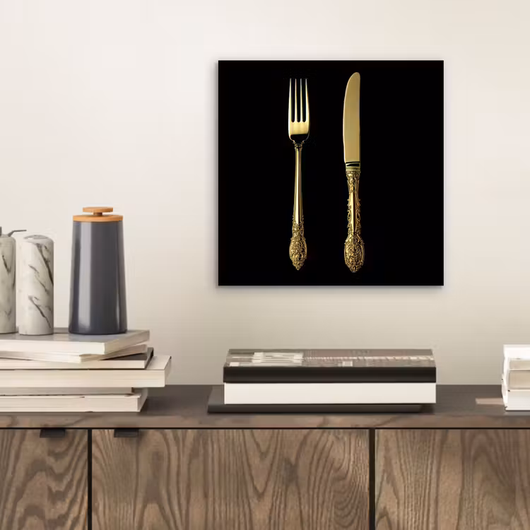 Aluminium schilderij - Goud - Vork - Mes — 2