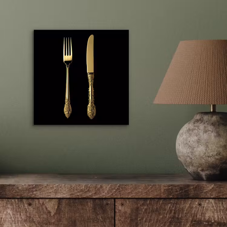 Aluminium schilderij - Goud - Vork - Mes — 3