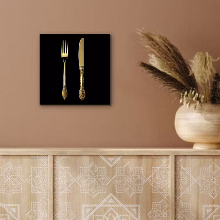 Aluminium schilderij - Goud - Vork - Mes — 5