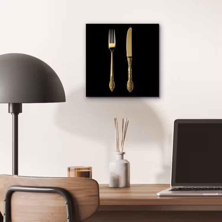 Aluminium schilderij - Goud - Vork - Mes — 6
