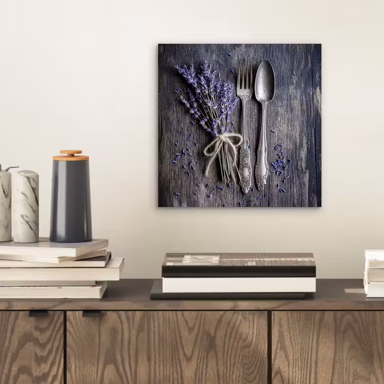 Aluminium schilderij - Lavendel - Lepel - Vork — 2